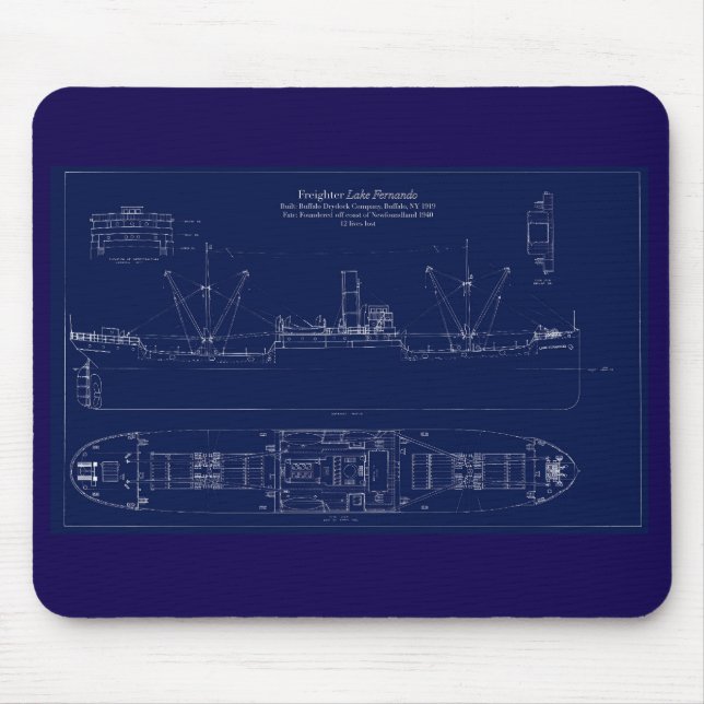 Mousepad Great Lakes Freighter Lake Fernando Blueprint (Frente)