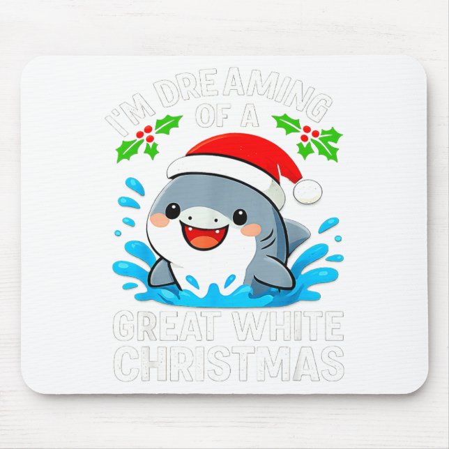 Mousepad Great White Christmas Shark Funny Santa Holiday Pu (Frente)