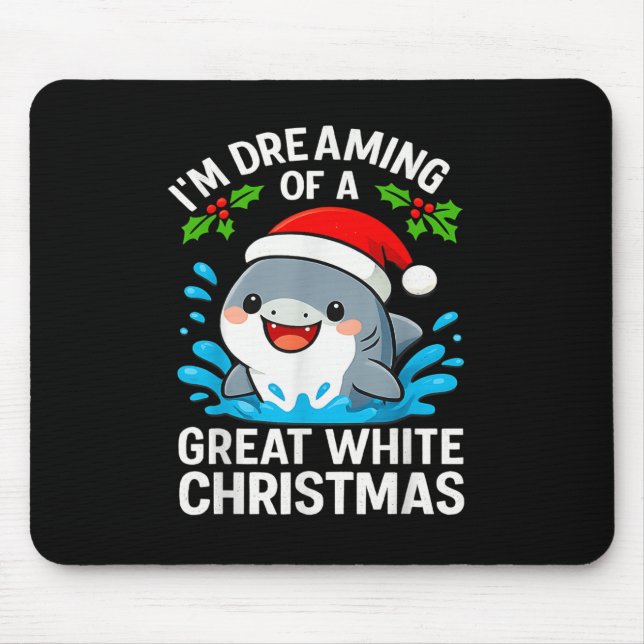 Mousepad Great White Christmas Shark Funny Santa Holiday Pu (Frente)