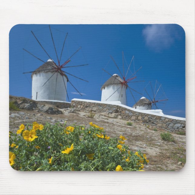 Mousepad Grécia, Ilhas Cyclades, Mykonos, Flores perto (Frente)