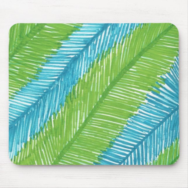 Mousepad Green and Blue Palm Leaves Pattern (Frente)