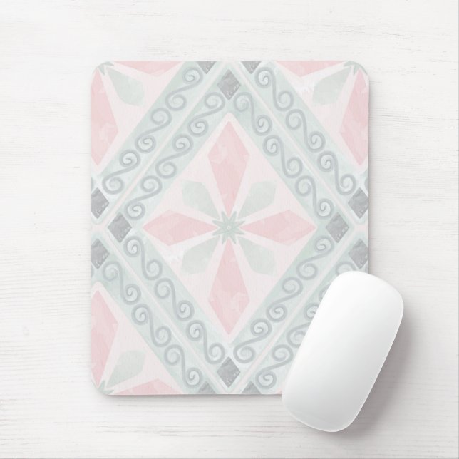 Mousepad Green and pink pastel diamond pattern (Com mouse)