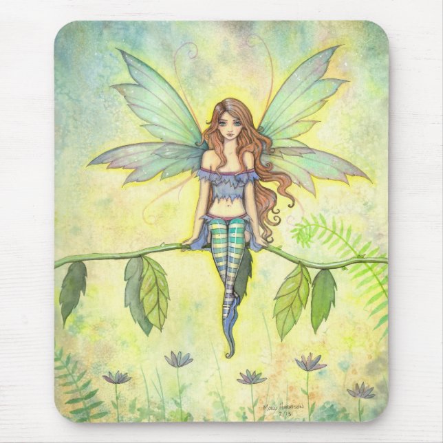 Mousepad Green Garden Fairy Fantasy Trabalho de arte Waterc (Frente)