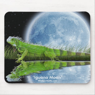 Mousepad Green Iguana & Moon Wildlife Art Mousemat