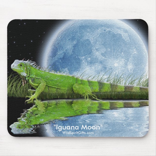 Mousepad Green Iguana & Moon Wildlife Art Mousemat (Frente)
