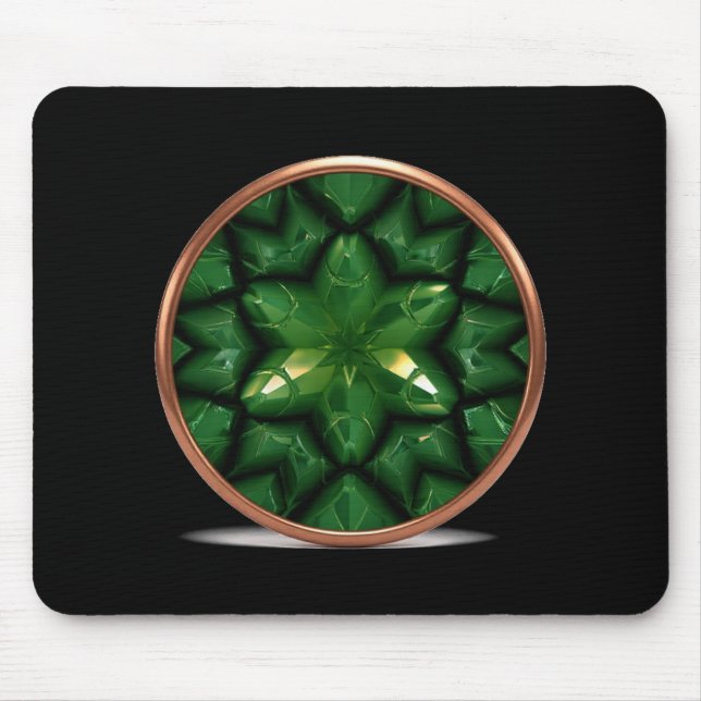 Mousepad Green Pointed Star Fractal With Copper Frame (Frente)