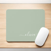 Green Sage Girly Script Monograma Name Modern