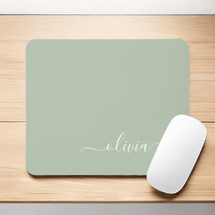 Mousepad Green Sage Girly Script Monograma Name Modern