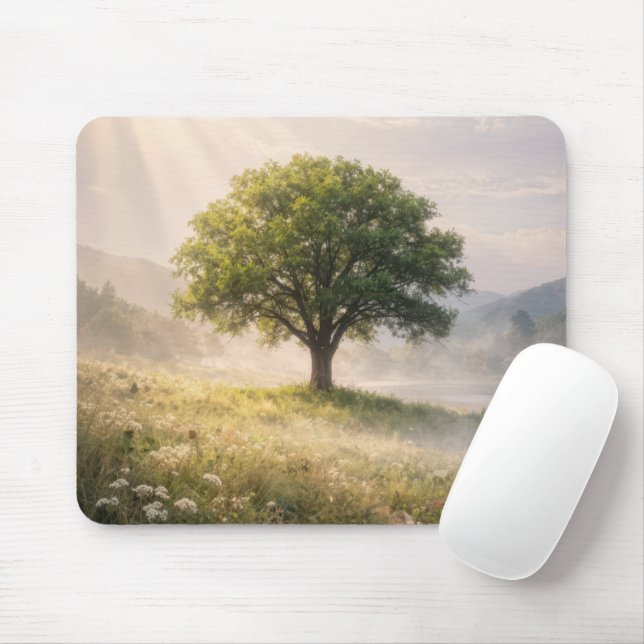 Mousepad Green Tree in Meadow Mist (Com mouse)