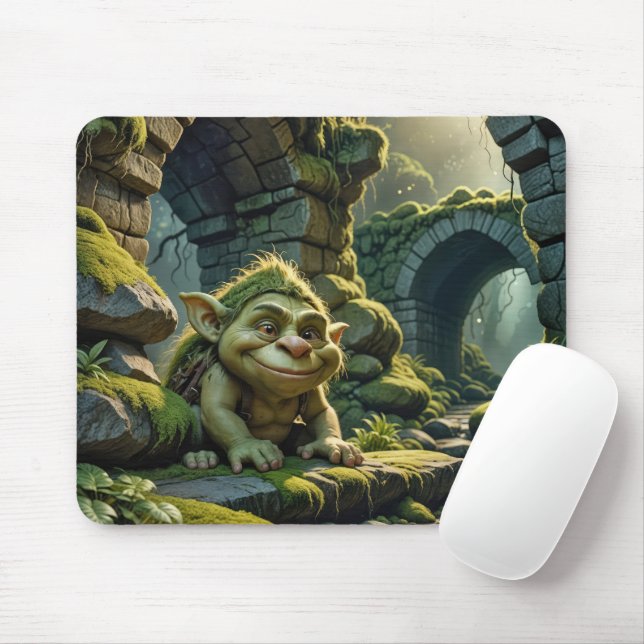 Mousepad Green Troll Under a Stone Bridge (Com mouse)