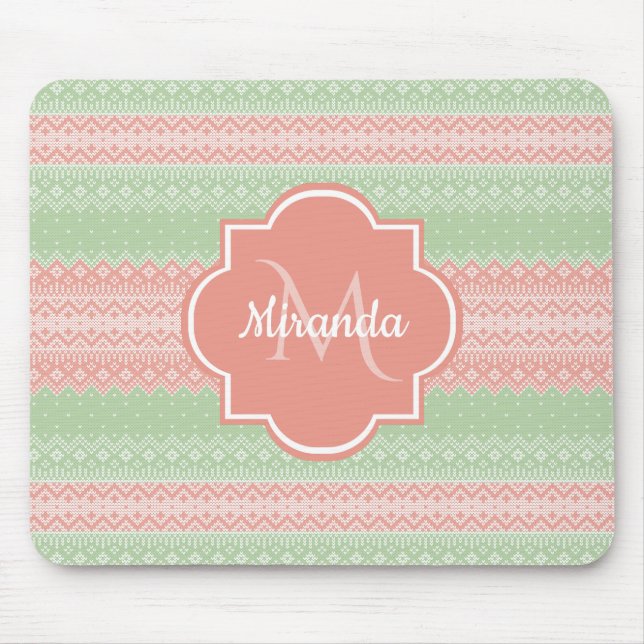 Mousepad Grelha e nome do Knit Verde Rosa Cinza (Frente)