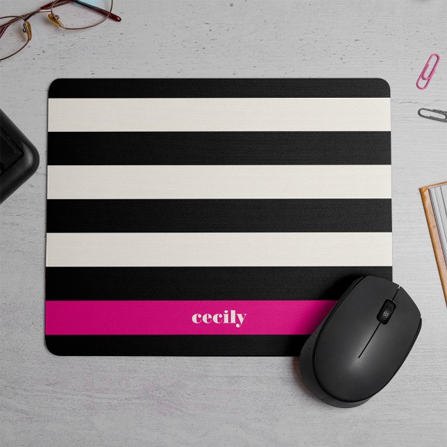 Mousepad Grelha Negra, Creme e Fuchsia Moderna (Criador carregado)