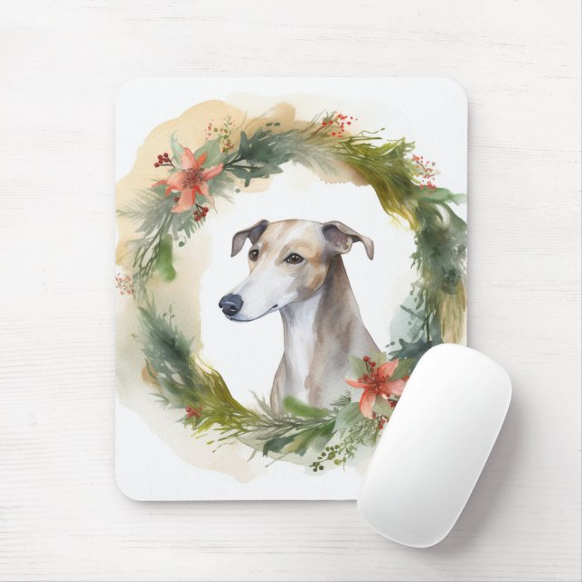 Mousepad Greyhound Christmas Wreath Festivo Pup (Com mouse)