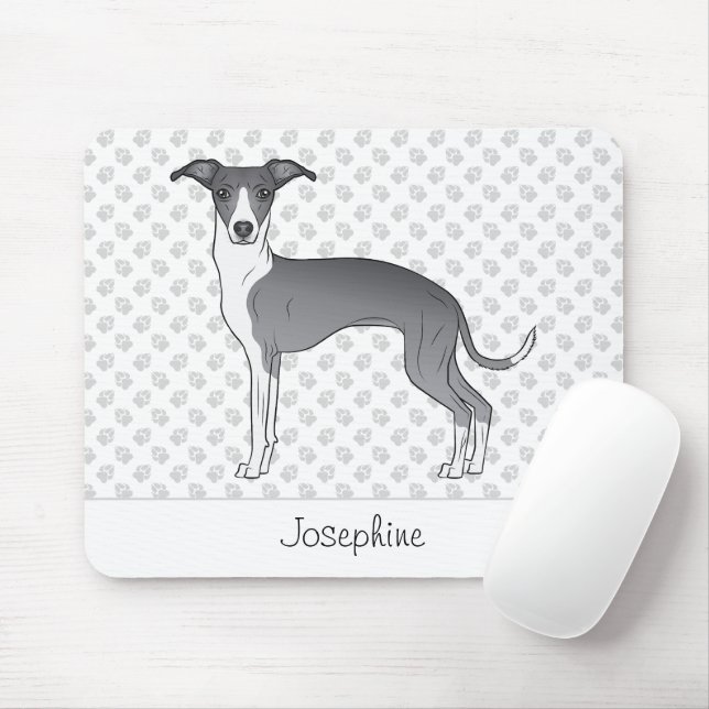 Mousepad Greyhound Italiano Azul E Branco Com Nome Personal (Com mouse)