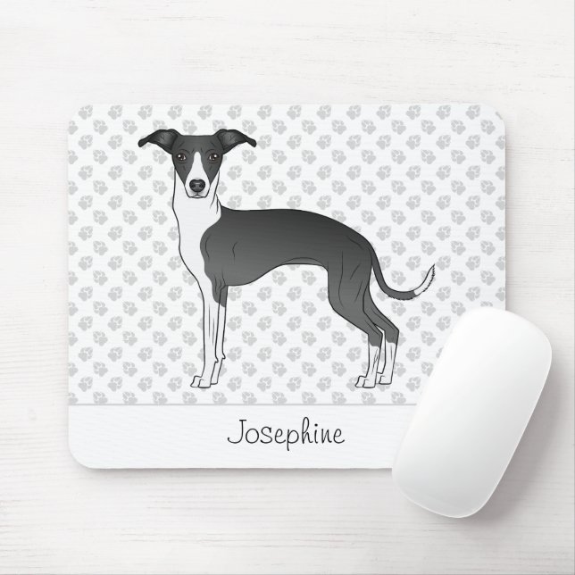 Mousepad Greyhound Italiano Preto E Branco Com Nome Persona (Com mouse)