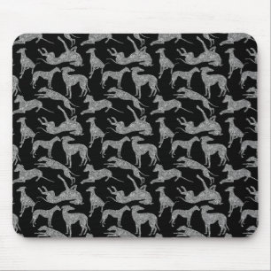 Mousepad Greyhound Silhouettes Silver Faux Glitter
