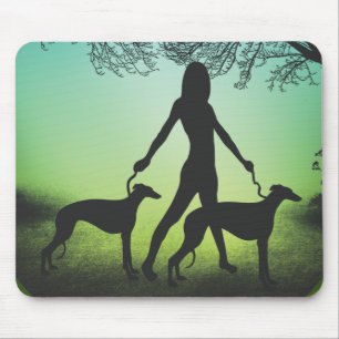 Mousepad Greyhounds - Lady Walking Greyhounds