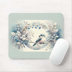Mousepad Grinalda de Frutas Silvestres do Pássaro Azul de I
