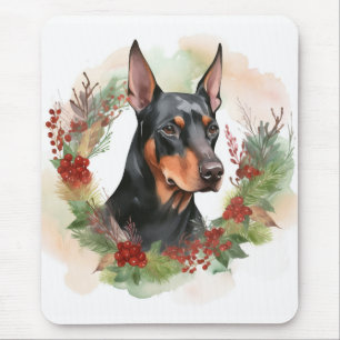 Mousepad Grinalda de Natal de Doberman Cachorro Festivo