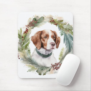 Mousepad Grinalda de Natal do Brittany Spaniel Cãozinho Fes