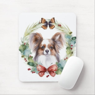 Mousepad Grinalda de Natal Papillon Cãozinho Festivo