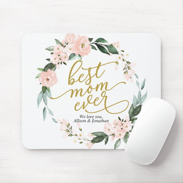 Mousepad Grinalda Floral Blush Melhor Mãe do Dia das Mães (Com mouse)