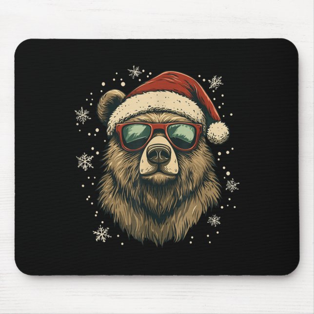 Mousepad Grizzly Bear Santa Hat Funny Cute Animal Lover Chr (Frente)