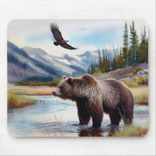 Mousepad Grizzly Eagle Wildlife