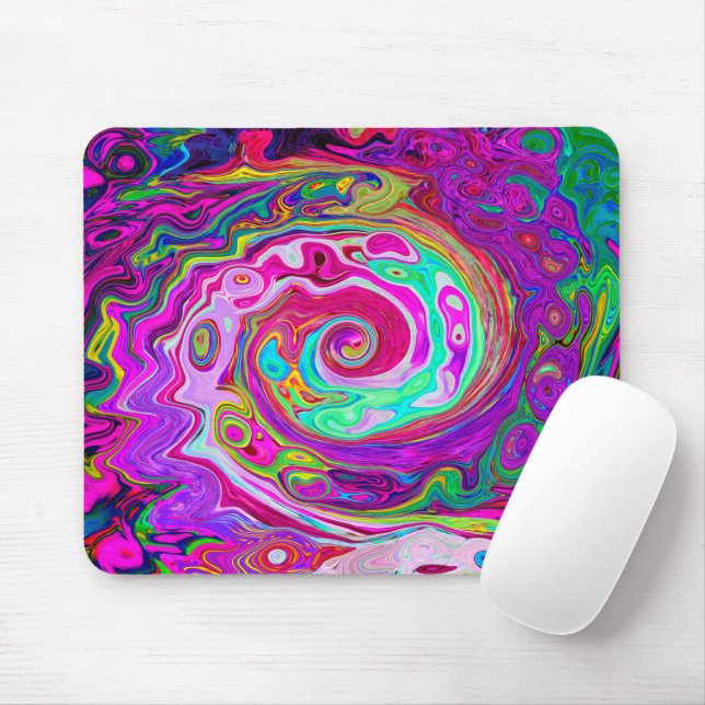 Mousepad Groovy Abstrato Retro Magenta Redemoinho Arco-Íris (Com mouse)