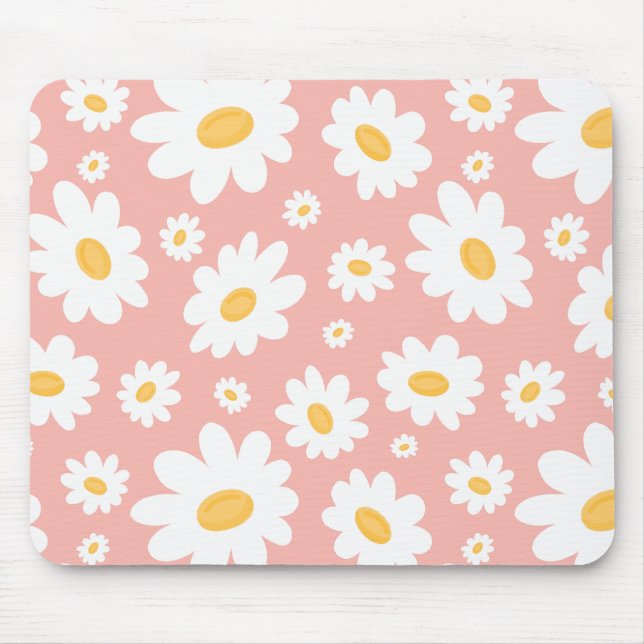 Mousepad Groovy Blush Boho Daisy Floral Garden Padrão (Frente)