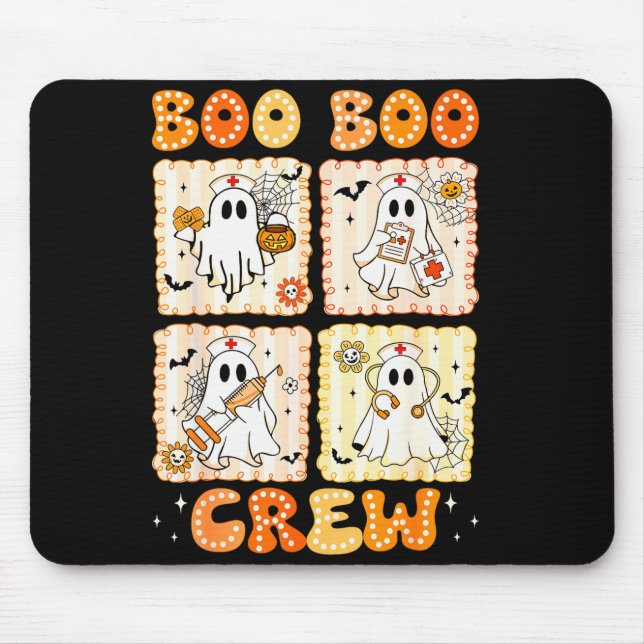 Mousepad Groovy Boo Boo Crew Nurse Funny Ghost Women Hallow (Frente)