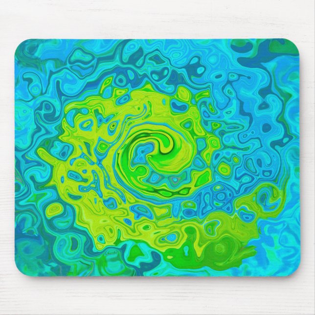 Mousepad Groovy Chartreuse e Aquamarine Liquid Swirl (Frente)