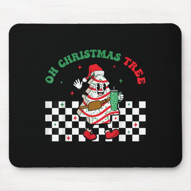 Mousepad Groovy Checkered Oh Christmas Tree Cakes For Cake  (Frente)