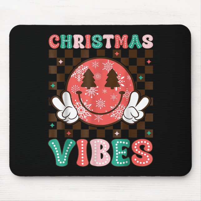 Mousepad Groovy Christmas Vibes Happy Smile Face Xmas Holid (Frente)