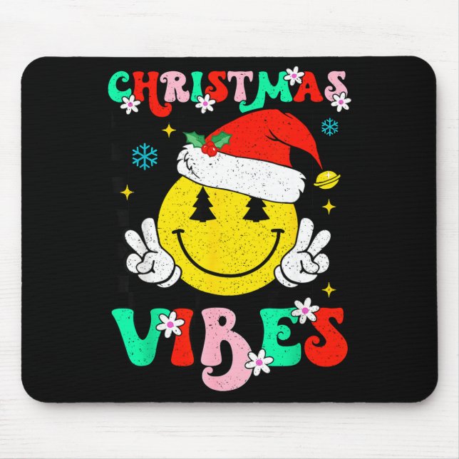 Mousepad Groovy Christmas Vibes Smile Face Santa Hat Xmas T (Frente)