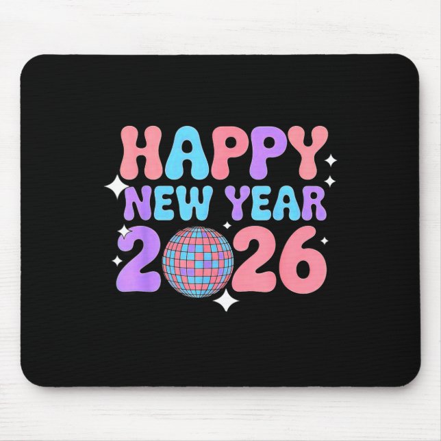 Mousepad Groovy Cute Happy New Year 2026 Disco Ball  (Frente)