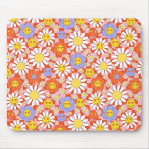 Mousepad Groovy Daisy Floral Xadrez, Y2K 90s