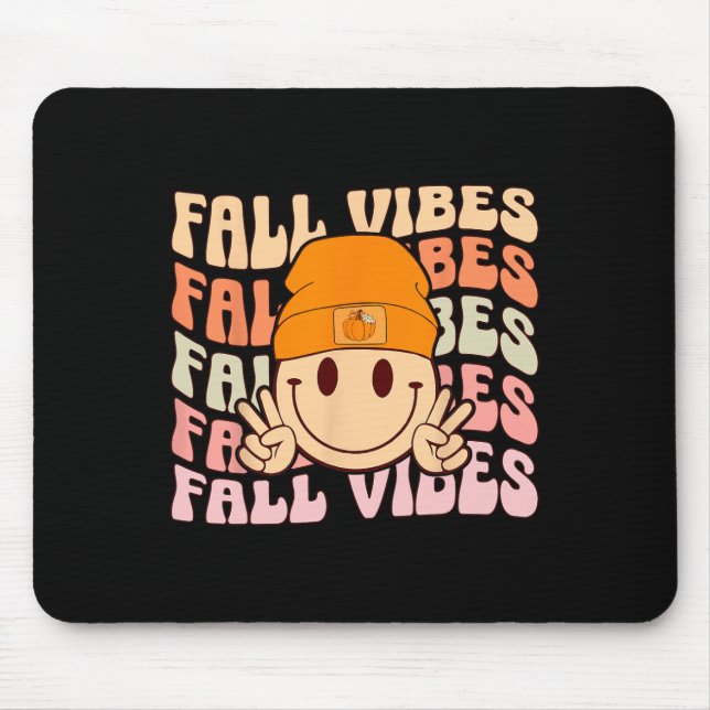 Mousepad Groovy Fall Vibes Smile Face Retro Autumn Vibes Me (Frente)