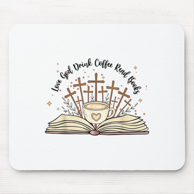Mousepad Groovy Flowers Love God Drink Coffee Read Books Ch (Frente)