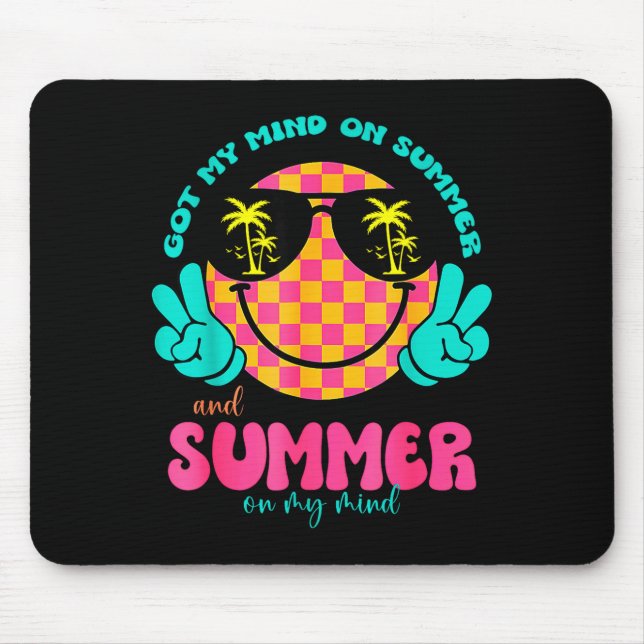 Mousepad Groovy Happy Face Summer Vibes Got My Mind On Summ (Frente)