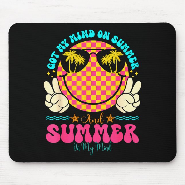 Mousepad Groovy Happy Face Summer Vibes Got My Mind On Summ (Frente)