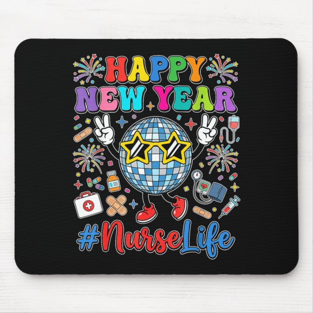 Mousepad Groovy Happy New Year 2026 Nurse Life Disco Ball F (Frente)