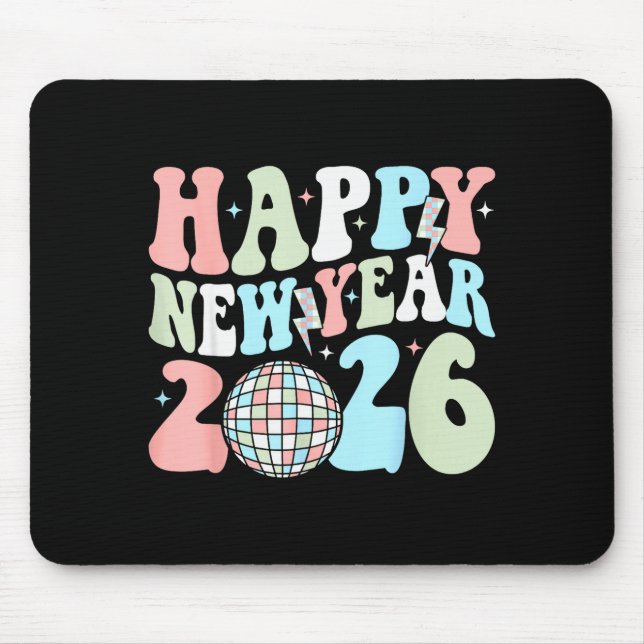 Mousepad Groovy Happy New Year 2026 Party Cute New Years Ev (Frente)