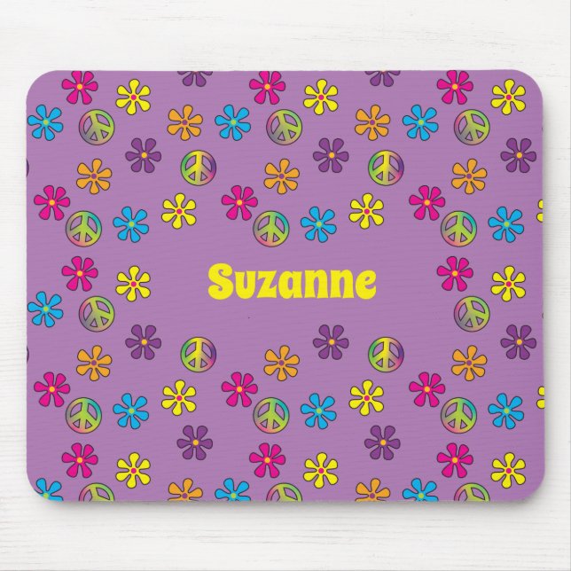 Mousepad Groovy Hippie Peace and Flower Chá (Frente)