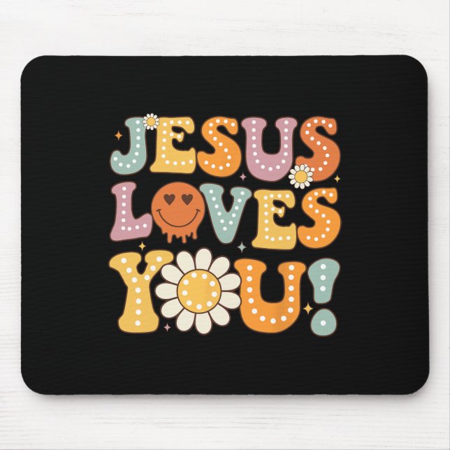 Mousepad Groovy Jesus ama Vocês Crianças Mulheres Fé Religi (Frente)