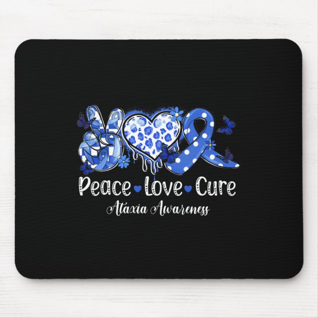 Mousepad Groovy Peace Love Cure Blue Ribbon Ataxia Awarenes (Frente)