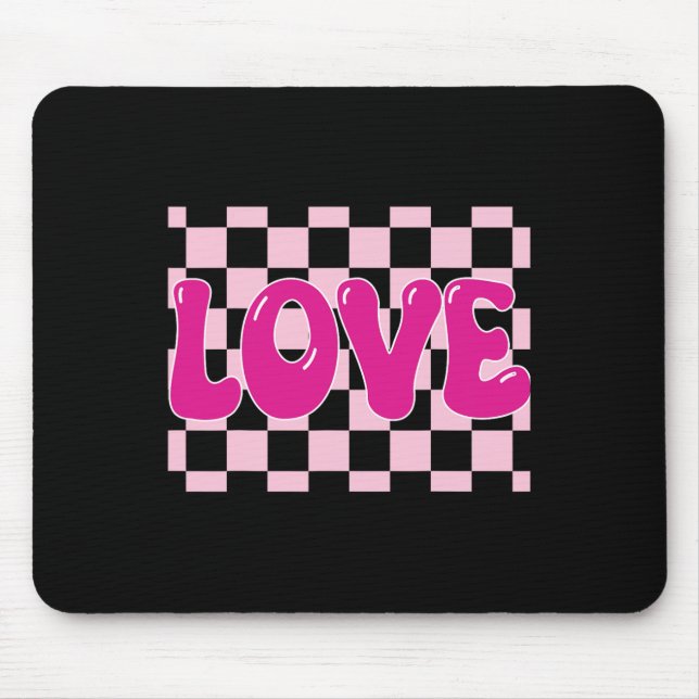 Mousepad Groovy Retro Checked Heart Love Retro Love Valen (Frente)