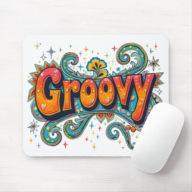Mousepad Groovy Retro Psychedelic 70s Funky Hippie Art (Com mouse)