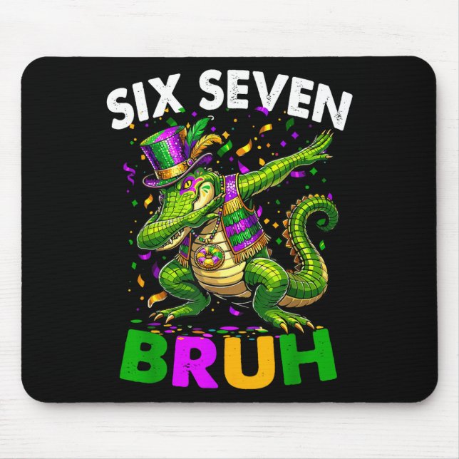 Mousepad Groovy Six Seven Bruh Alligator Dabbing Mardi Gras (Frente)
