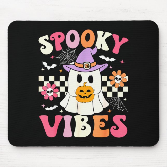 Mousepad Groovy Soky Vibes Retro Ghost Holding Pumpkin Hall (Frente)